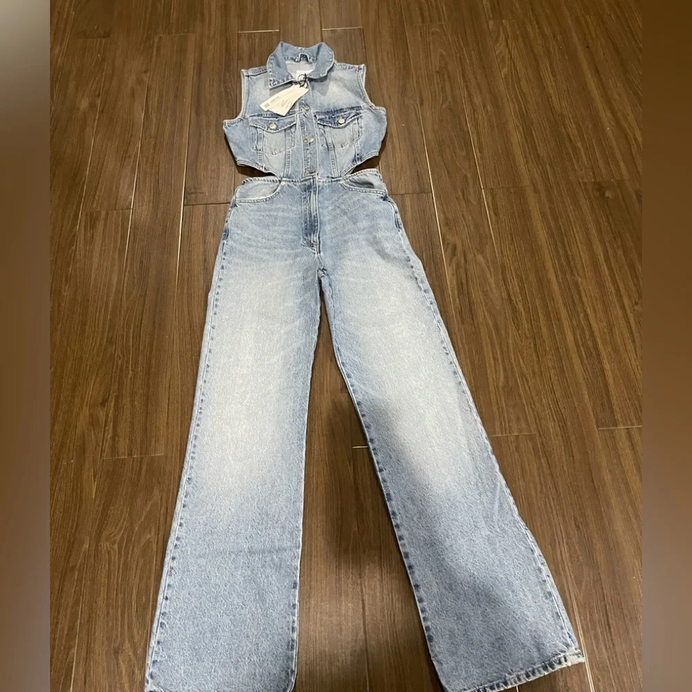 Zara blogger cut out denim jumpsuit - Picture 3 of 10